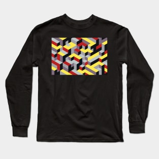 Yellow Red Grey Geometric Pattern Long Sleeve T-Shirt